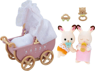 シルバニアファミリー 人形・家具セット Chocolate Rabbit Twins & Pushchair Set -ショコラウサギのふたごちゃん・家具セット- 海外版 5018 [未開封]